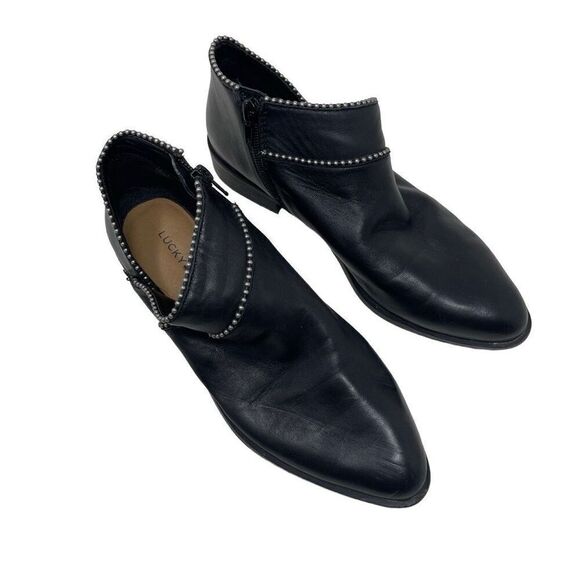 Lucky Brand Womens Perrma Leather Embellished Moto Ankle Boots Black Size 8M - Picture 1 of 9